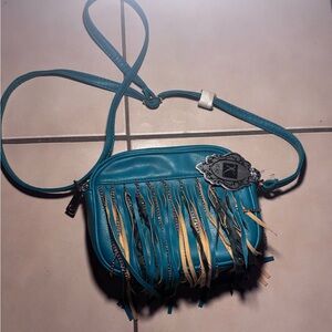 Teal Fringe Crossbody Bag